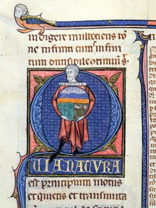 Filósofo sosteniendo un globo con los Cuatro Elementos, de la Física de Aristóteles (384-322 a.C.) de French School
