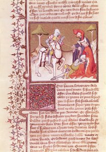 Ms 3479 fol.516 Y así sacó la lanza del caballero moribundo, del Livre de Messire Lancelot du Lac de French School
