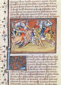 Ms 3479 t.1 fol.539 Cuando los caballos chocan, del Libro de Messire Lancelot du Lac de French School