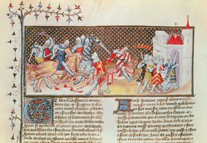Ms 3479 t.1 fol.558 Escena de caballeros luchando, del Libro de Messire Lancelot du Lac de French School