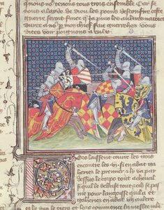 Ms 3480 Caballeros en batalla, del Livre de Messire Lancelot du Lac de French School