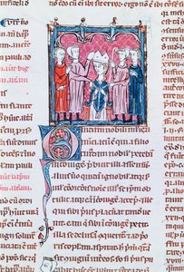 Ms 372 fol.158v Entonización de un Obispo, de Decretos de Graciano de French School