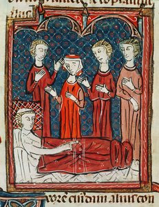 Ms 372 fol.165v Un hombre en su lecho de enfermo, de Decrets de Gratien