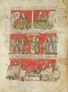 Escenas de las vidas de los estudiantes del Colegio de Hubant o el Ave María, de los Estatutos del Colegio de Hubant, París, 1387