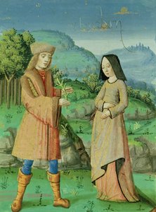Encuentro de Eneas y Ana, la hermana de Dido, de La Eneida con comentario de Servio, 1469 de French School