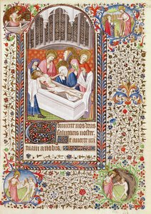 Ms 547 fol.36 Entierro de Cristo, de un Libro de Horas usado por una mujer de Poitiers