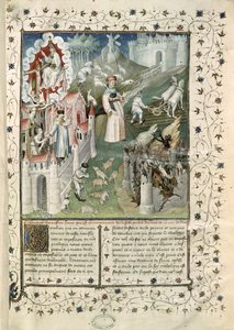 Ms 55 t.2 fol.3 La Ciudad de Dios, la Ciudad de Caen y la Ciudad de los Vicios, de La Ciudad de Dios de San Agustín de Hipona (354-430) traducido por Raoul de Preles (1316-82) de French School
