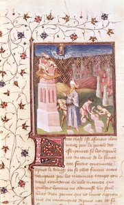 Ms 55 t f.111v Nimrod Supervisando la Construcción de la Torre de Babel, de La Ciudad de Dios por San Agustín, traducido por Raoul de Presles (1316-82) c.1400-50 de French School