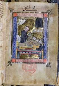 Monje escribiendo en su cama, de Flores Bernardi por Guillaume de Tournai de French School