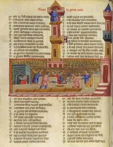 La construcción de Troya, ilustración de Le Roman de Troie por Benoit de St. Marc de French School