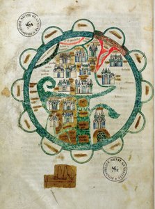 Mapa del mundo en forma de globo, miniatura de Grandes Chroniques de Philippe le Hardi