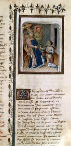 Bertrand du Guesclin (1320-80) armado caballero por el rey, de la Historia de Du Guesclin de French School