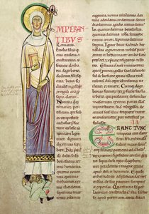 Inicial historiada I que representa a San Richrudius, del Recueil de Vie des Saints de French School