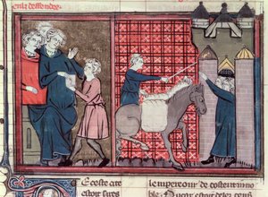 Un mensajero enviado para salvar Antioquía, de Le Roman de Godefroi de Bouillon, 1337