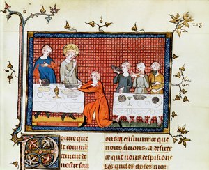San Luis alimentando a los pobres, de Vida y Milagros de San Luis, c.1330-40 de French School