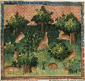 Liebres en un Bosque, del Libro de la Caza por Gaston Phebus de Foix de French School