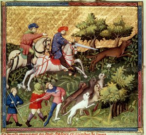 Caza de lobos, de un libro de Gaston Phebus de Foix (1331-91) de French School