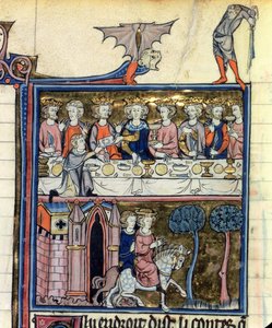 Ms Fr 95 f.326 Rey Arturo y sus caballeros alrededor de la mesa, de l