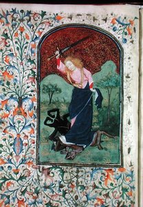 Ms Gen 288 f.84v Lucha con una bestia, c.1460 (vitela)