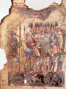 Soldados de infantería en las Cruzadas, de La Vie de Saint Aubin d