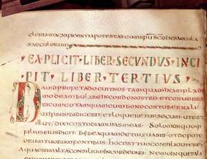 Inicial historiada D, de una obra de San Ambrosio de French School
