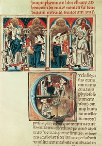 Ms Lat. 6912 fol.1v Un erudito judío presentando una traducción de un tratado árabe a Felipe de Anjou de French School