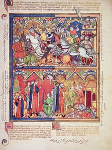 Ms M 638 fol.10r Josué, de la Biblia de Imágenes Morgan, c.1244-54