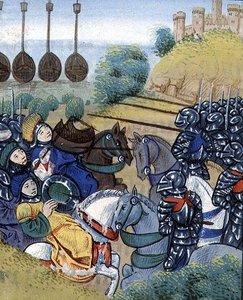 Ms Roy 20 C IX f.278v Victoria húngara sobre los turcos con la flota turca al fondo, por Jean Chartrier, finales del siglo XV, de la 