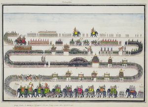Ceremonia de Muharram, Faizabad, 1772 del Álbum Gentil, publicado en 1774