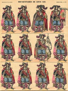 Mosqueteros de Luis XIII, placa descriptiva. Imagen de Epinal de French School