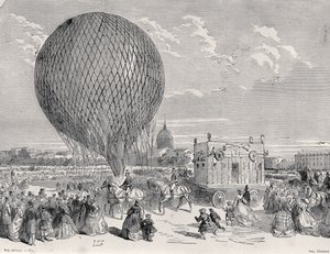 El globo de Nadar, Le Géant siendo preparado en el Champ de Mars, París para su primer vuelo el 4 de octubre de 1863, ilustración de Paris a Travers Les Siecles: Tome 5, 1889 de French School