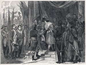 Napoleón Bonaparte (1769-1821) entregó el tratado de Campoformio al miembro del Directorio el 10 de diciembre de 1797. Este tratado entre Francia y Austria marca el fin de la Primera Coalición de French School