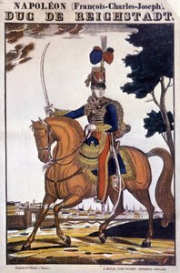 Napoleón II, hijo del emperador Napoleón I (1769-1821), a caballo - imagen de Epinal de French School