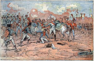 Napoleón I, herido frente a Ratisbona de French School