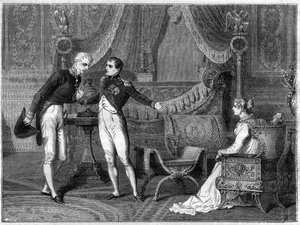 Napoleón, su esposa Marie-Louise y el Príncipe Metternich conversando de French School