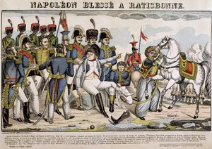 Napoleón herido en Ratisbona - imagen de Épinal