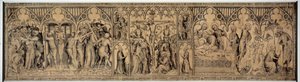 Enfrentamiento de Narbona. Dibujo anónimo de la escuela francesa de la segunda mitad del siglo XIV. Lavado gris y samit. Dim: 0,775x2,86m. Museo del Louvre de French School