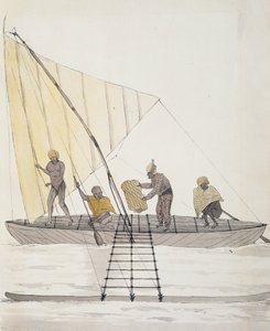 Nativos de Iles Basses y canoa de vela equilibrada, de Duperrey