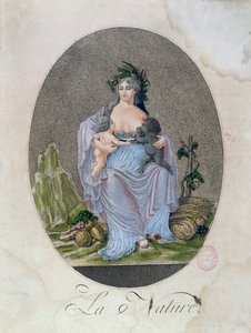 Naturaleza amamantando a un bebé negro y a un bebé blanco, c.1792 de French School