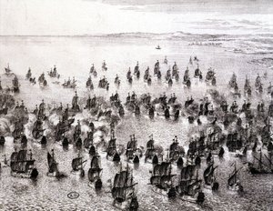 Batalla naval - grabado