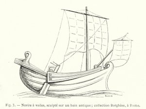 Barco a vela, esculpido en un baño antiguo; colección Borghese, en Roma de French School