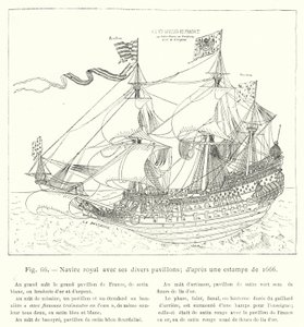 Barco real con sus diversos pabellones; según una estampa de 1666 de French School