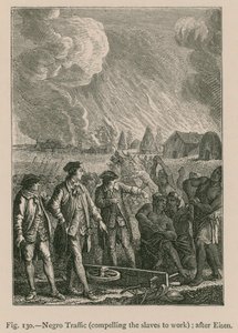 Tráfico de negros (Obligar a los esclavos a trabajar); según Eisen (grabado) de French School