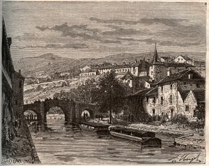 Nerac - Lot-et-Garonne - grabado en “La France illustrée: géographie, histoire, administration statistique” por V.A. Malt-Brown. 1884