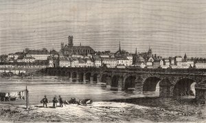 Nevers - Nievre en región Borgoña - grabado en “La France illustrée: géographie, histoire, administration statistique” por V.-A. Malt-Brown. 1884