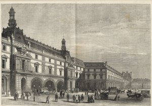 Nuevos edificios de las Tullerías en la Place du Carrousel - Le nouveau Louvre - fachada del lado de la Place du Carrousel y sala de los Estados - grabado de 1869 de French School