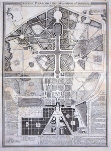 Nuevo Plano de la Ciudad, Castillo y Jardines de Versalles, 1714, de Les Plans, Profils et Elevations des Villes et Chateau de Versailles, publicado c.1715 de French School