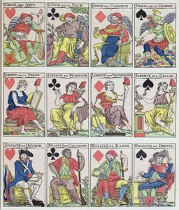 Nuevos diseños de cartas de juego que datan de la Revolución Francesa, 1793 de French School