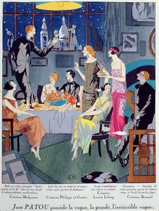 Nochevieja, lámina de moda de Art, Gout, Beaute, publicada en París, diciembre de 1923 (grabado pochoir) de French School