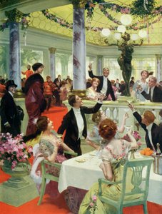 Nochevieja en un restaurante, ilustración de la revista La Vie Heureuse, 15 de diciembre de 1912 de French School